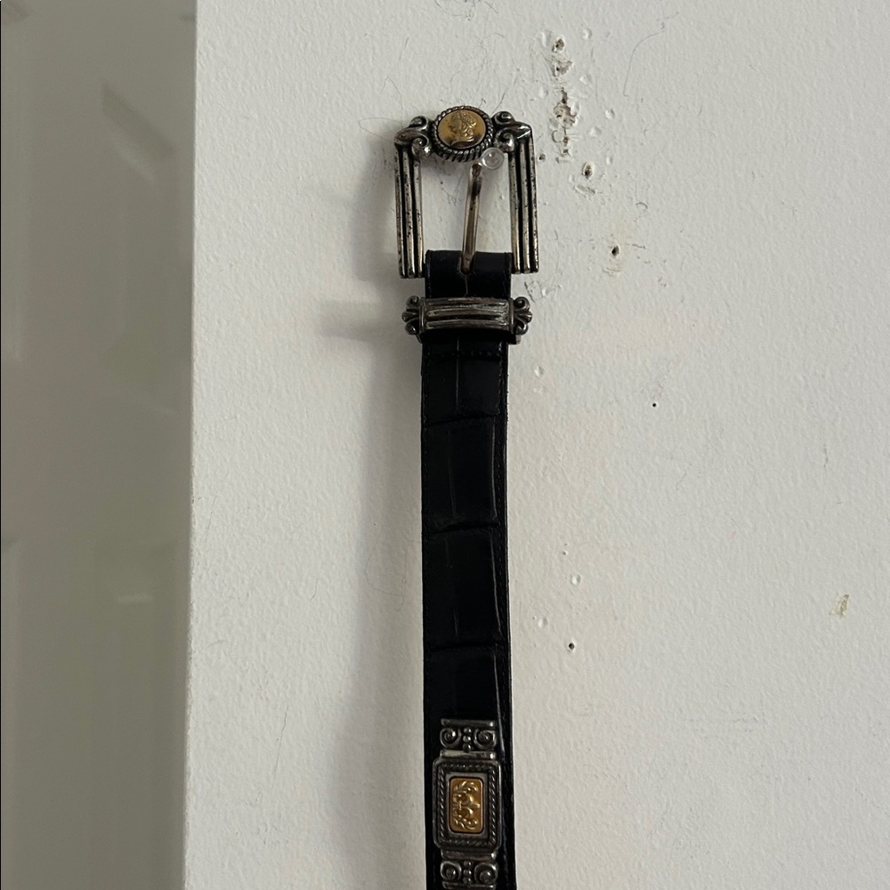 Brighton Black Leather Belt with Silver and Gold Accents